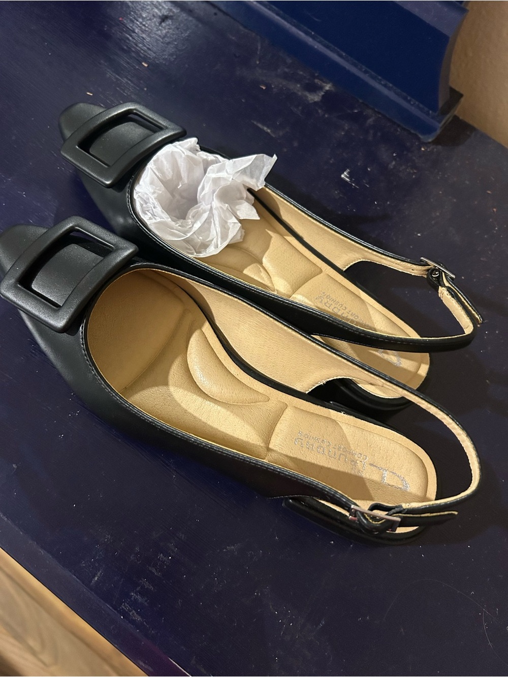 Chinese Laundry Black Slingback Flats with Square Buckle